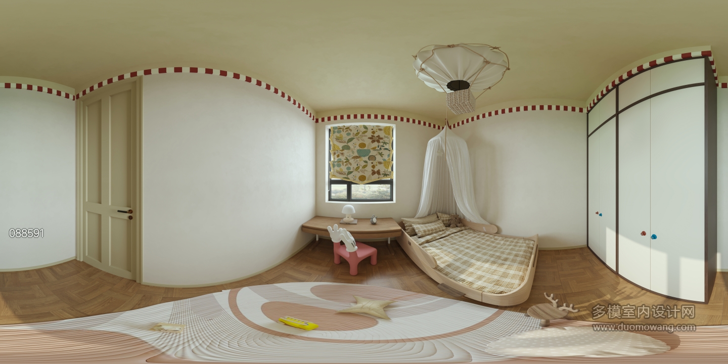 现代 中古风 儿童房 全景