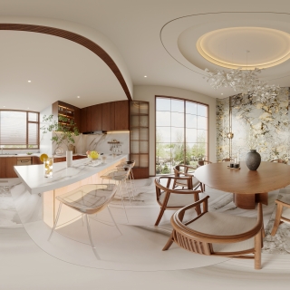 新中式一层餐厅全景