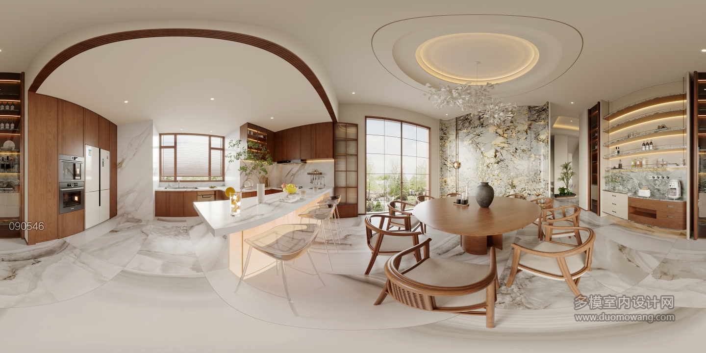 新中式一层餐厅全景