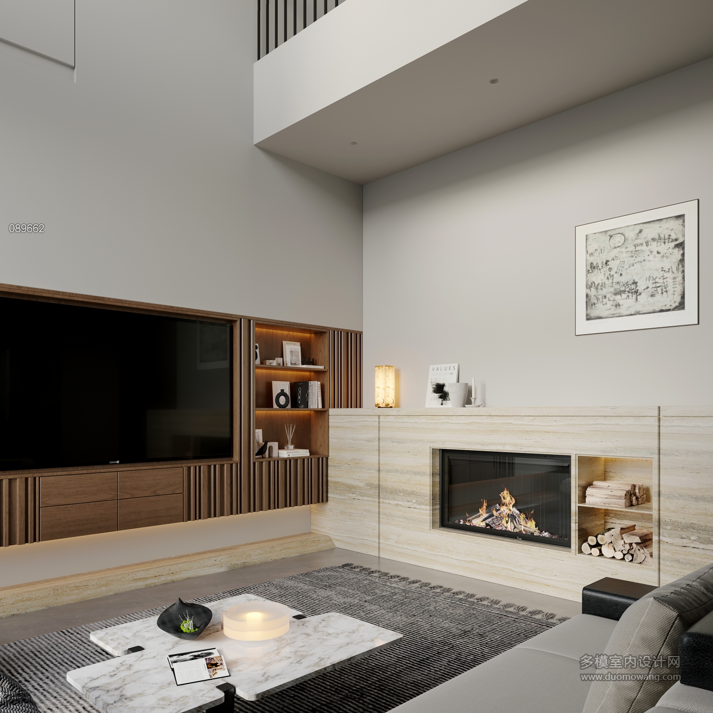 意式极简一层壁炉特写