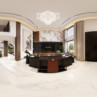 1新中式客厅全景