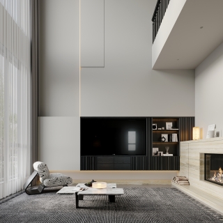 意式极简一层电视墙