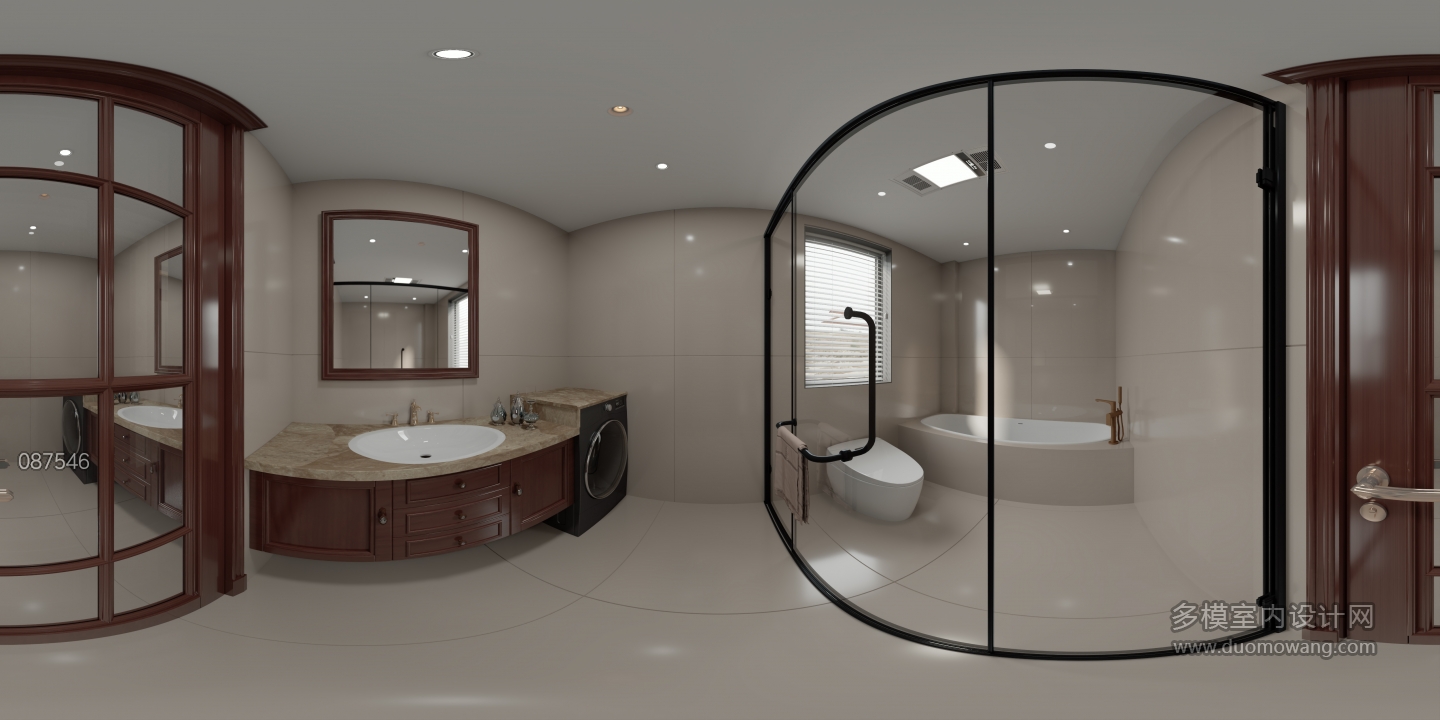 美式二楼主卧卫生间全景