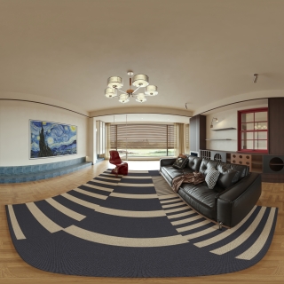 现代 中古风 客厅 全景