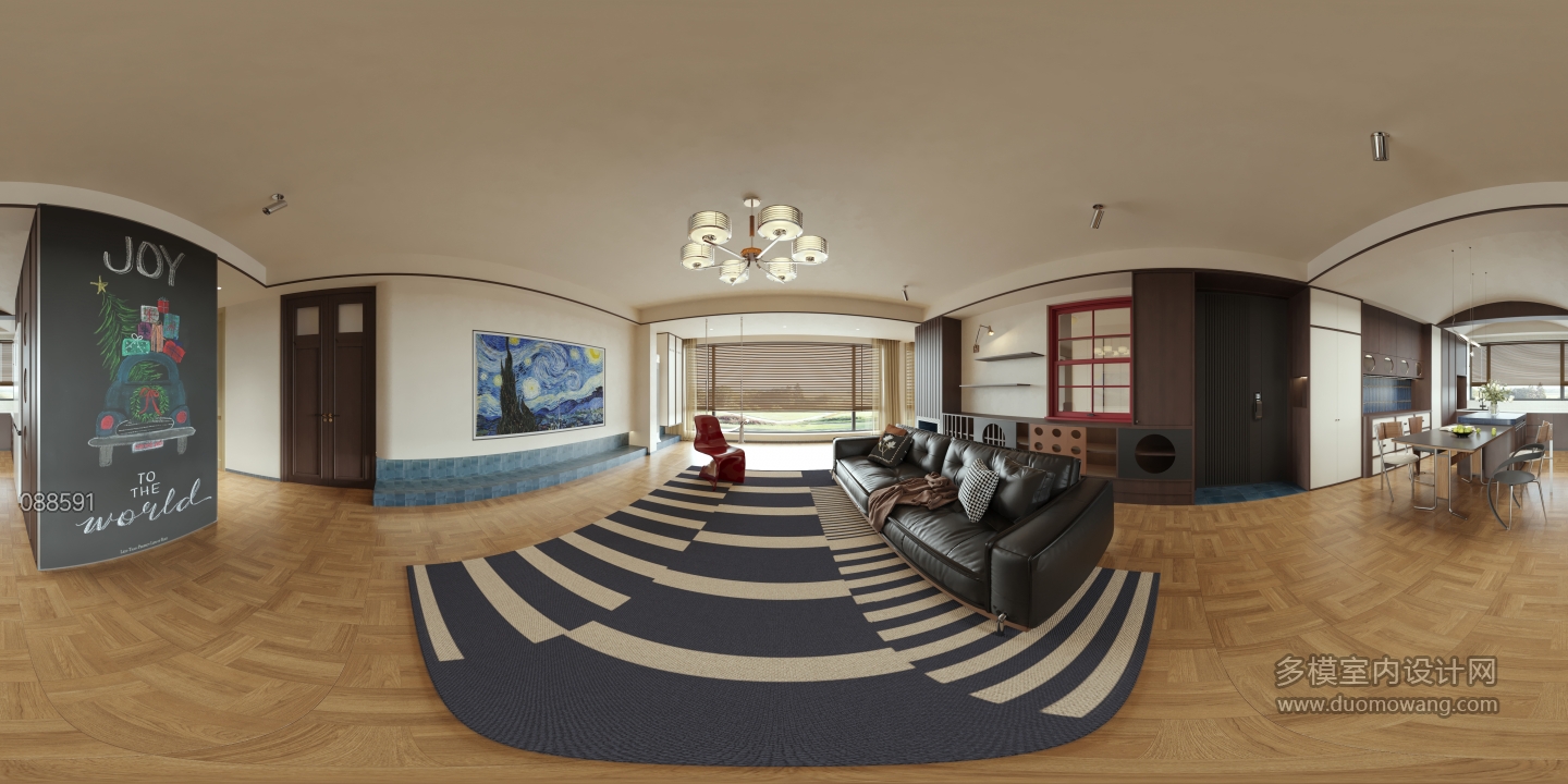 现代 中古风 客厅 全景
