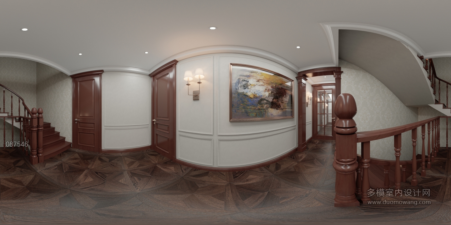 美式二楼过廊全景