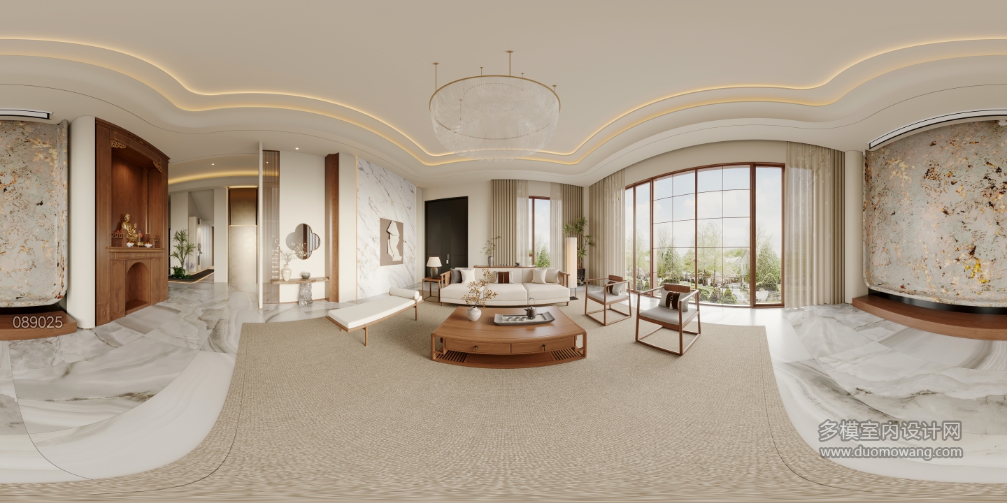 新中式一层客厅全景