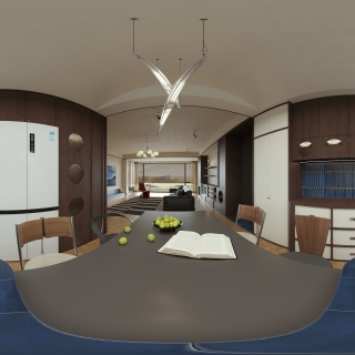 现代 中古风 餐厅 全景