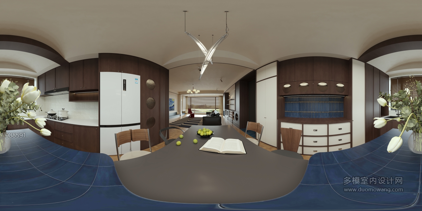 现代 中古风 餐厅 全景