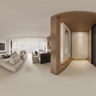 极简奶油餐厅全景