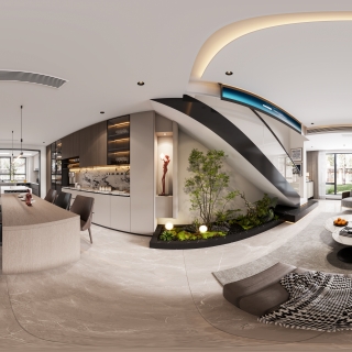 现代一楼客餐厅全景