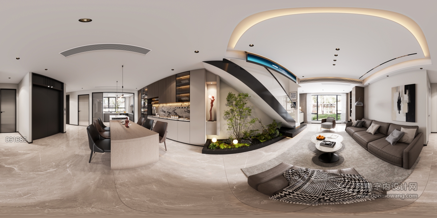 现代一楼客餐厅全景