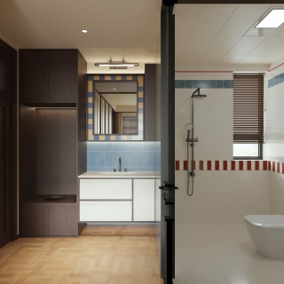 现代 中古风 主卧 卫生间 单张