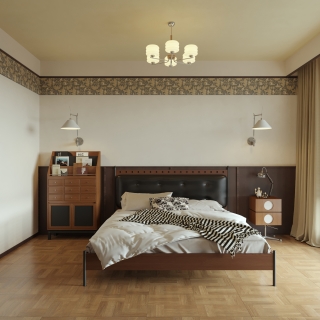 现代 中古风 主卧 单张