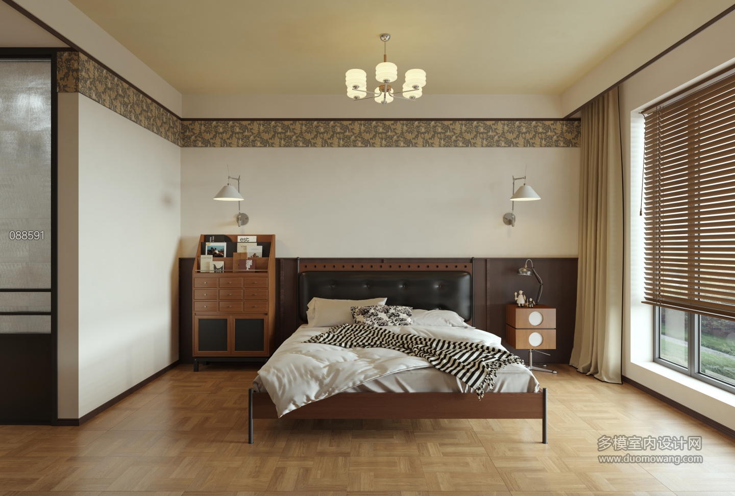现代 中古风 主卧 单张