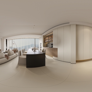 现代奶油书房全景