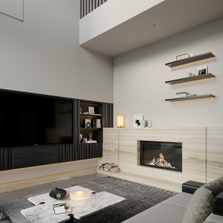 意式极简一层壁炉特写