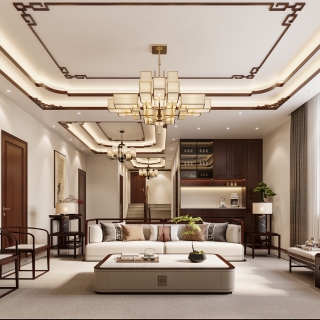 新中式楼上沙发墙