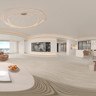 奶油风客厅全景