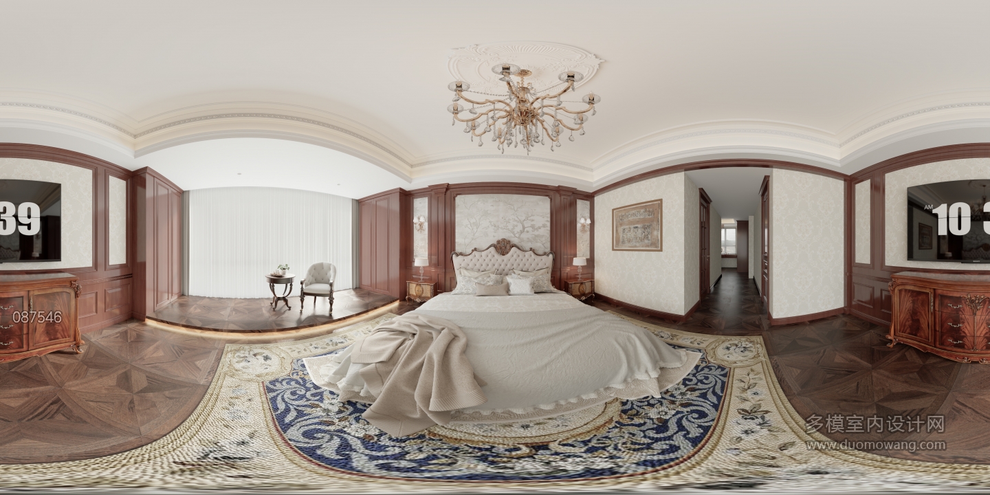 美式二楼主卧室全景