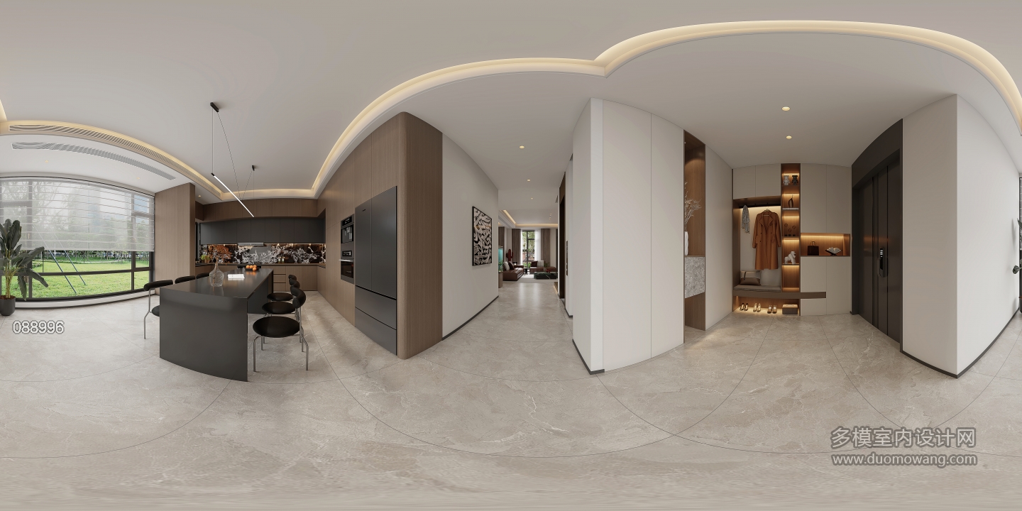 意式轻奢一楼餐厨玄关360