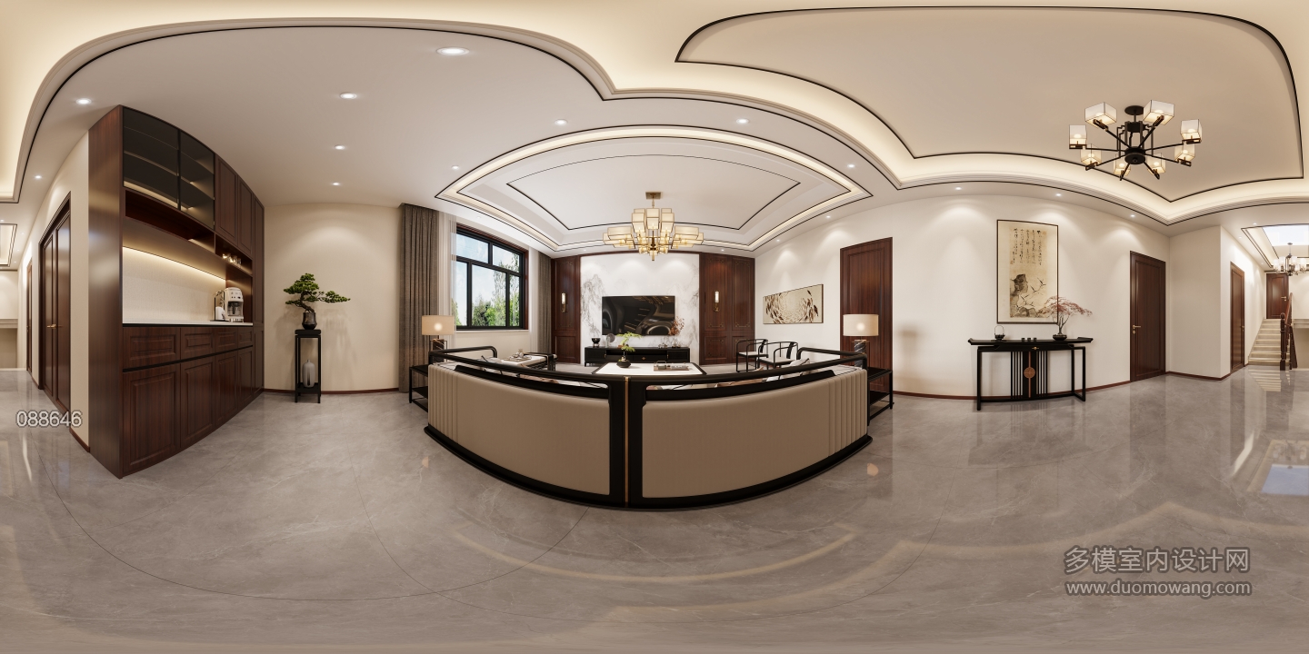 新中式楼上客厅-全景