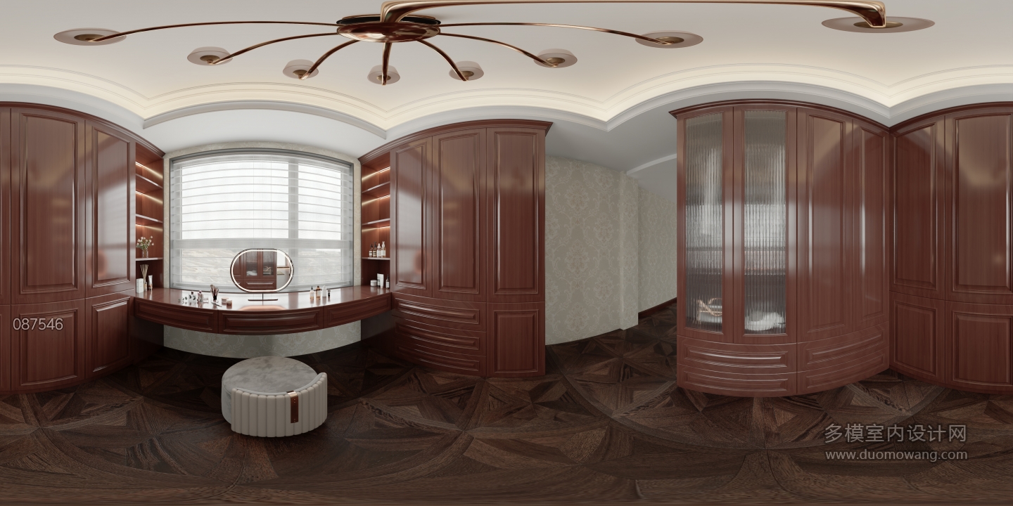 美式二楼衣帽间全景