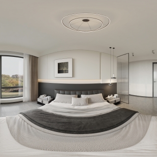 现代 黑白灰 主卧 全景