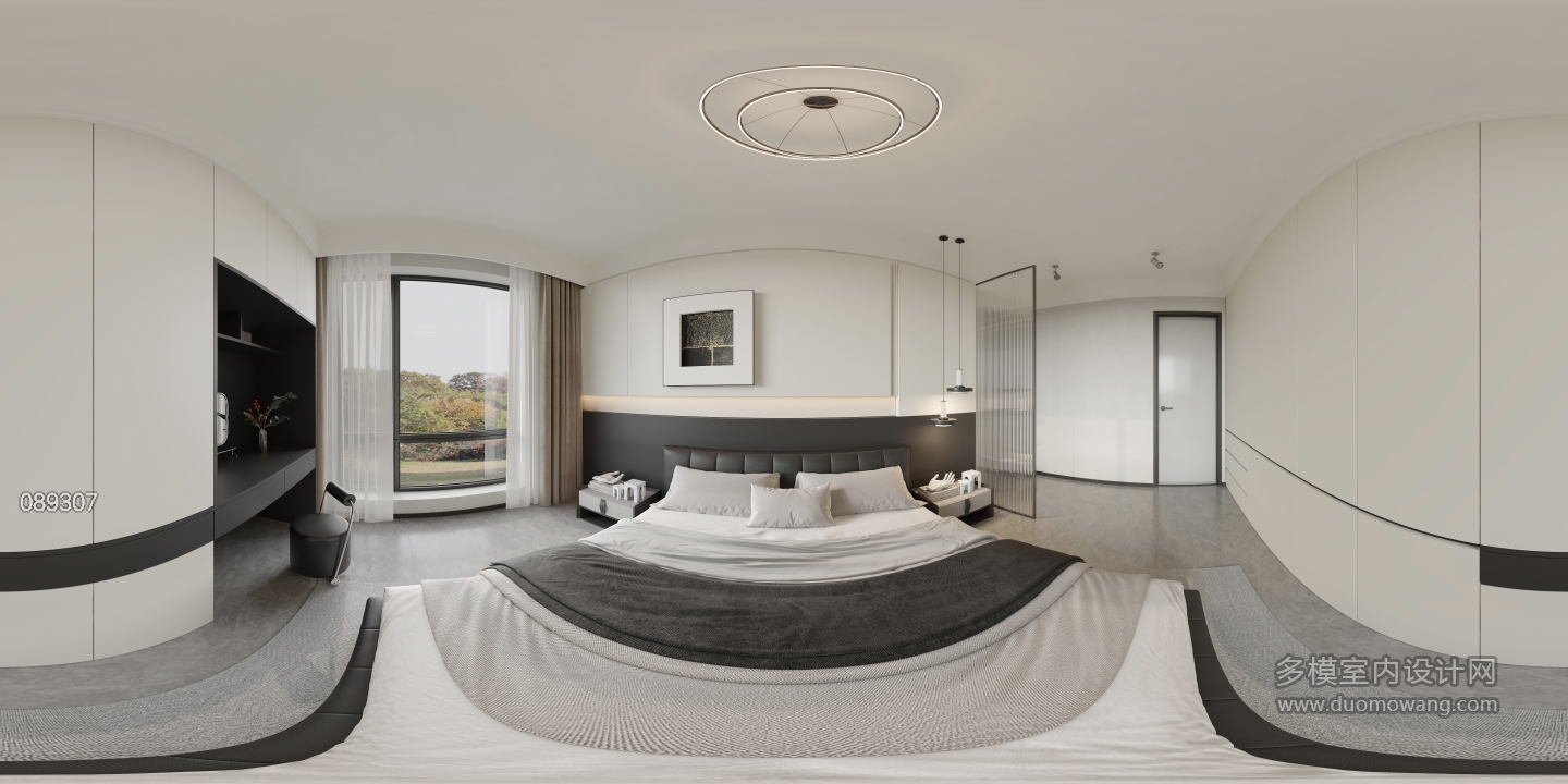 现代 黑白灰 主卧 全景