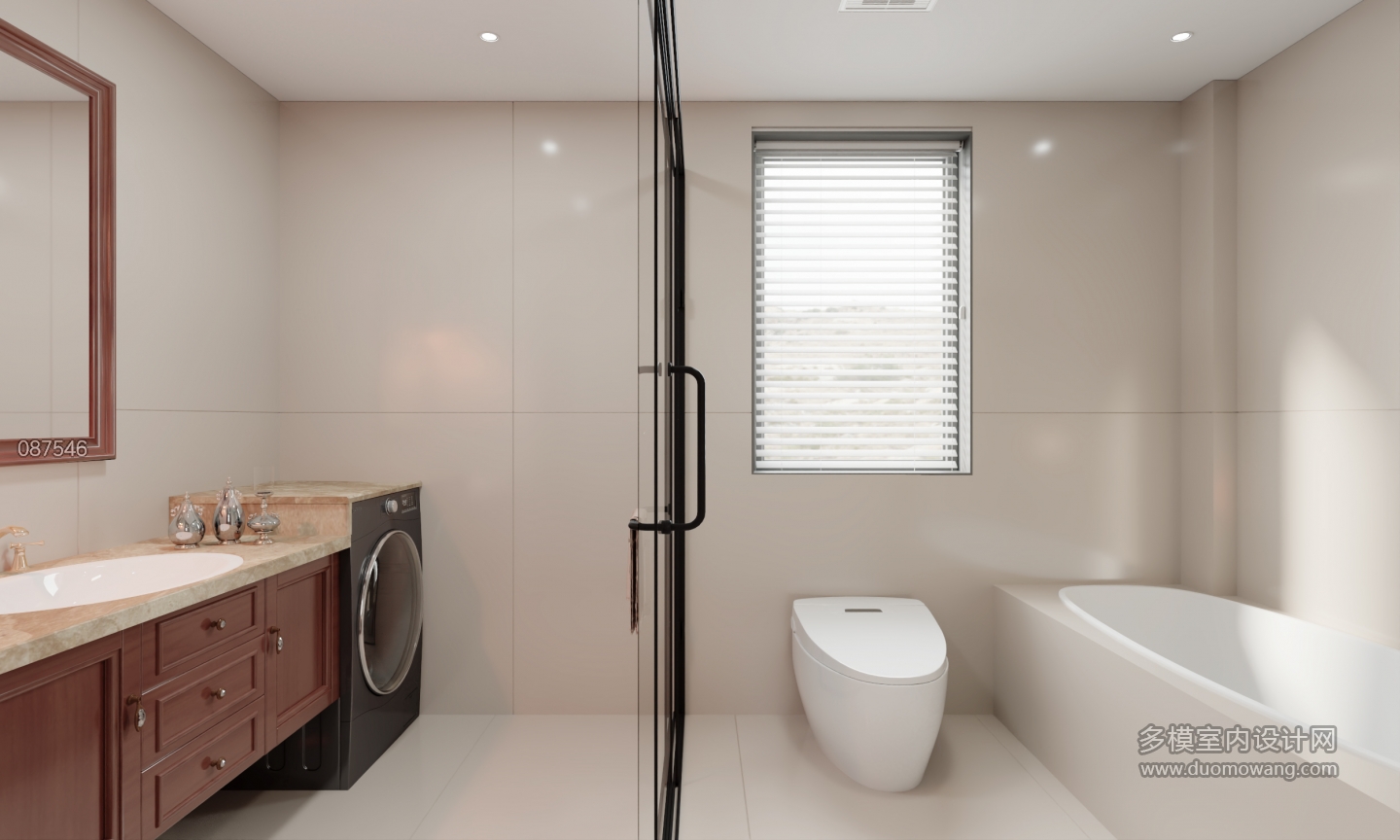 美式二楼主卧室卫生间单张