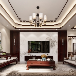 新中式楼下电视墙