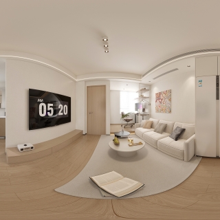 奶油原木客厅全景