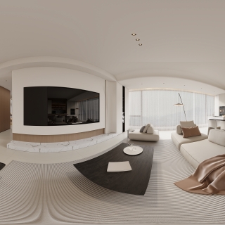 极简奶油客厅全景