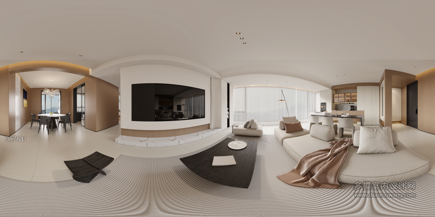 极简奶油客厅全景