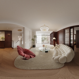 1楼客厅全景-木色地面