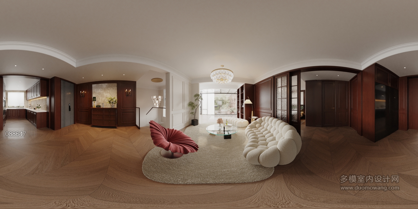 1楼客厅全景-木色地面