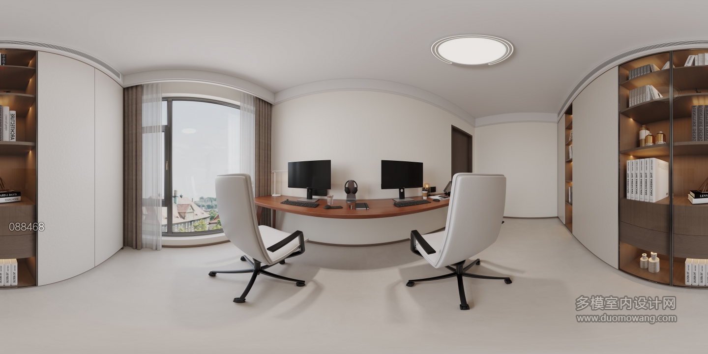 现代中古书房全景