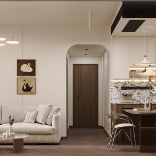 现代中古客餐厅沙发背景墙