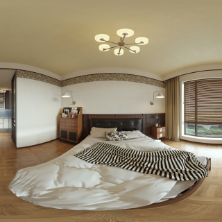 现代 中古风 主卧 全景