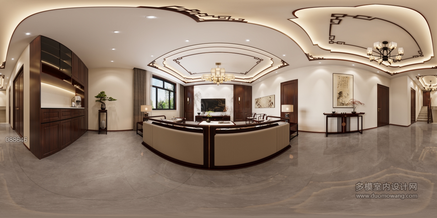 新中式楼上客厅-全景