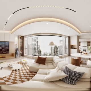 奶油风格客厅全景