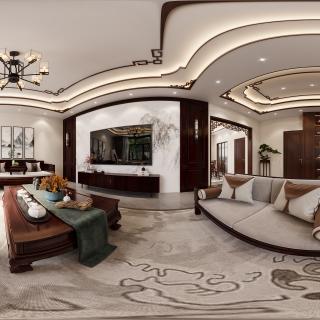 新中式楼下客厅-全景