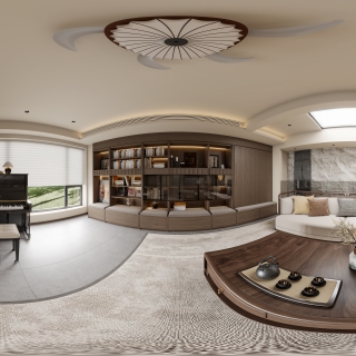 新中式夹层会客厅全景