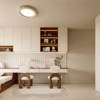 现代奶油儿童房透视1