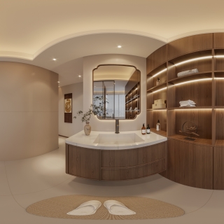 宋式中古卧室一卫生间全景