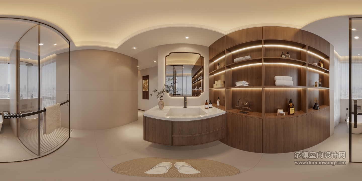 宋式中古卧室一卫生间全景