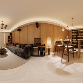 现代负二层影音室全景