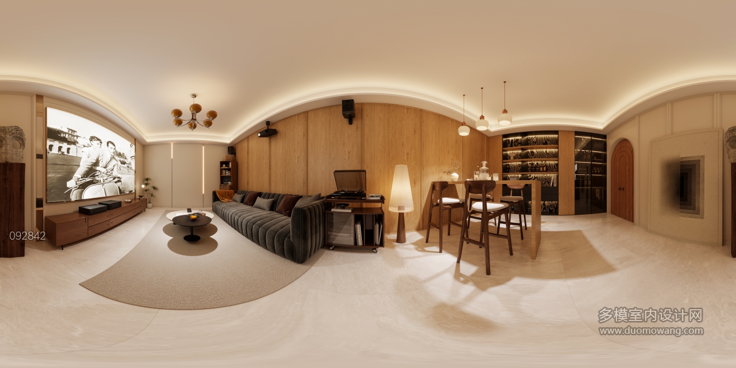 现代负二层影音室全景