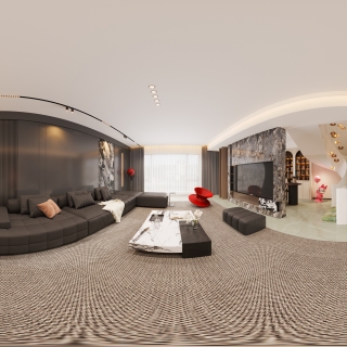 现代1楼客餐厅全景