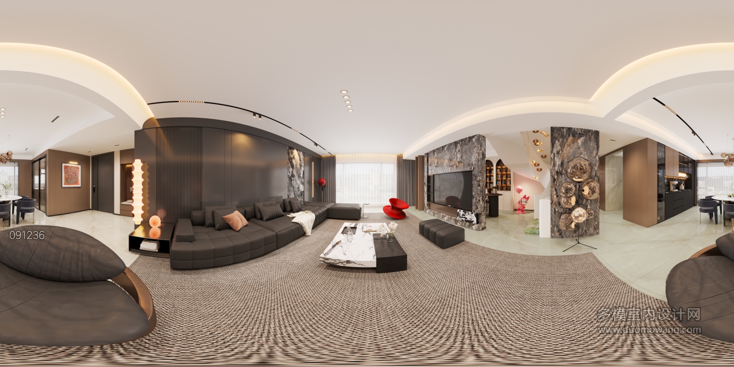 现代1楼客餐厅全景